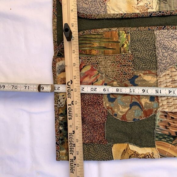 Vintage Handmade Patchwork Crazy Quilt M L Cardigan Sweater Floral Lion Cheetah - Picture 12 of 15